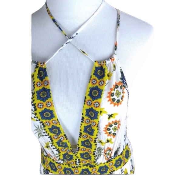 COCO + JAIMESON Havana Romance Halter Boho Maxi Floral V-Neck Dress size L - Picture 8 of 15